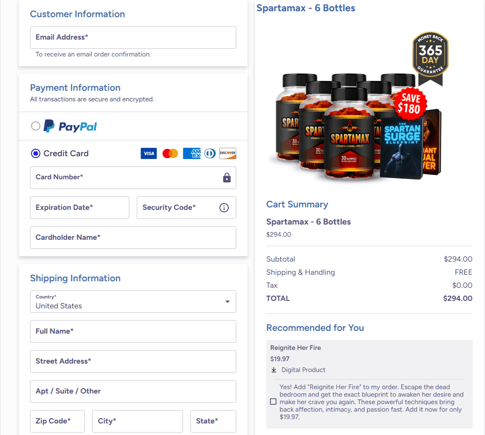 Spartamax Checkout page